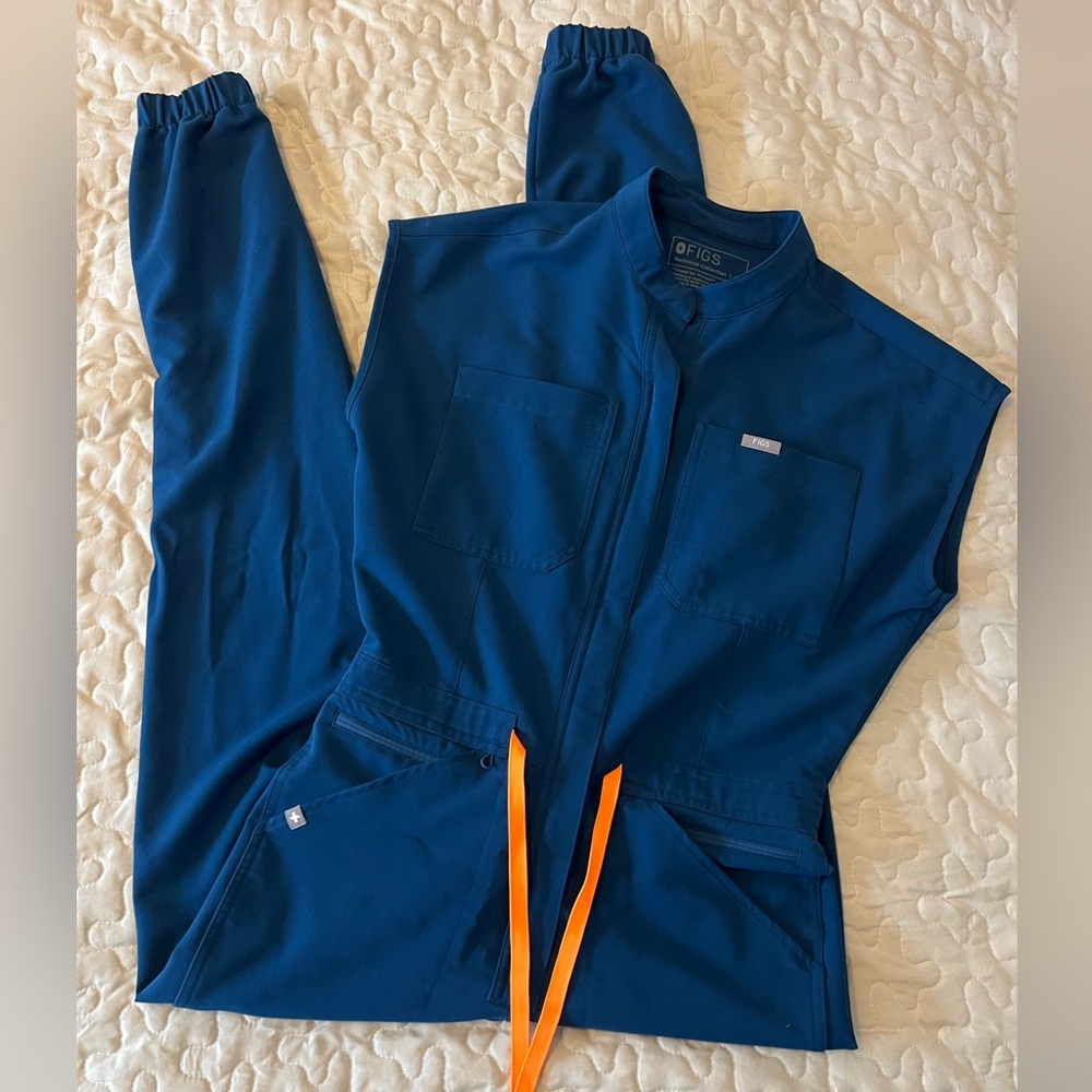 Figs Deep Reef Rafaela Cargo Jumpsuit with Vibrant Accent